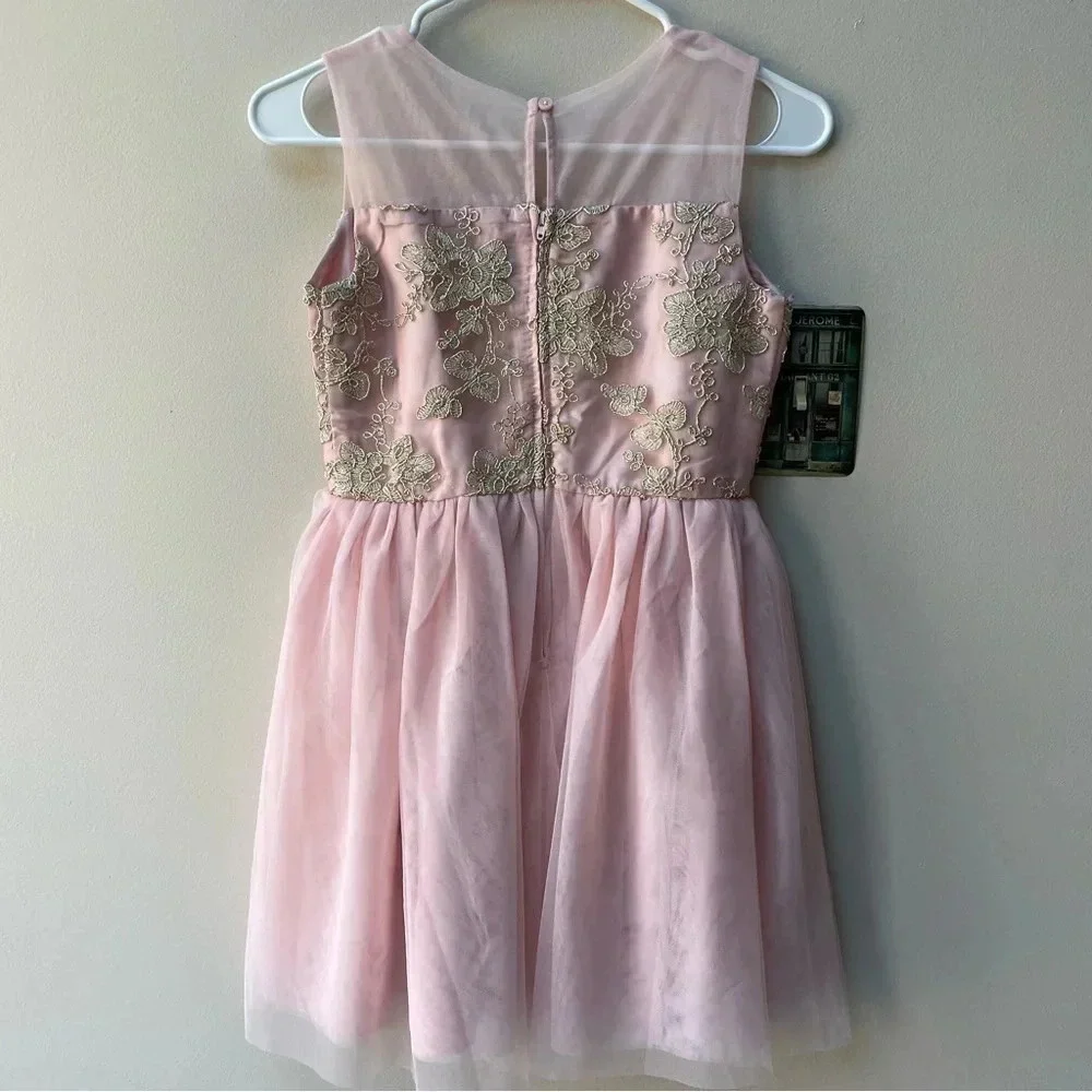 NWT THE CHILDREN’S PLACE Girls Embroidered Lace Dress Gold Beading Pink